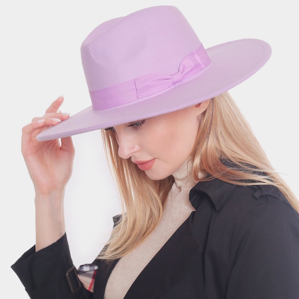 Purple Bow Pointed Western Fedora Hat